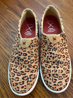 Twisted X Leopard Print Slip-On Flats in Orange and Black
